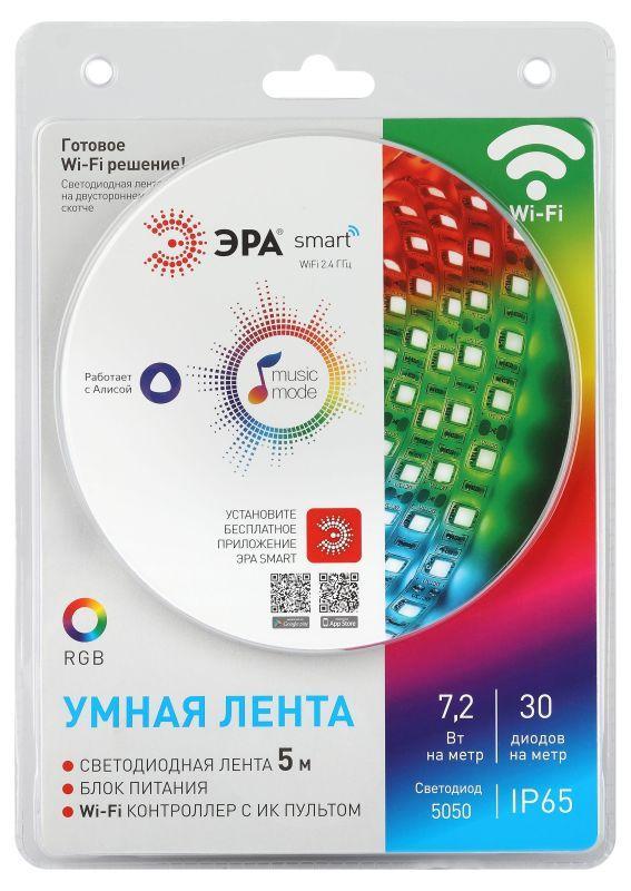 Лента светодиодная 5050-30-RGB-IP65-Wifi 12В разноцвет. (уп.5м) Эра Б0043446