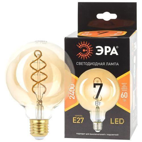 Лампа светодиодная филаментная F-LED G95-7W-824-E27 7Вт G95 шар золотая 2400К спирал. тепл. бел. E27 Эра Б0047663