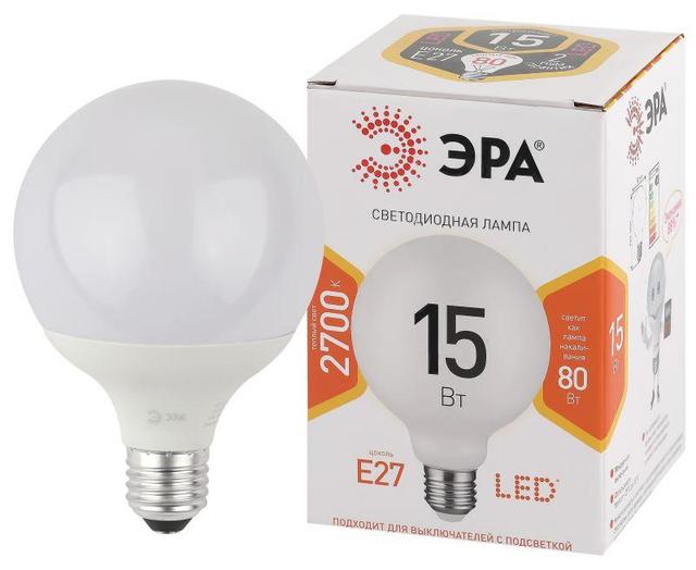 Лампа светодиодная LED G90-15W-2700K-E27 G120 15Вт шар E27 тепл. бел. декор. ЭРА Б0049077
