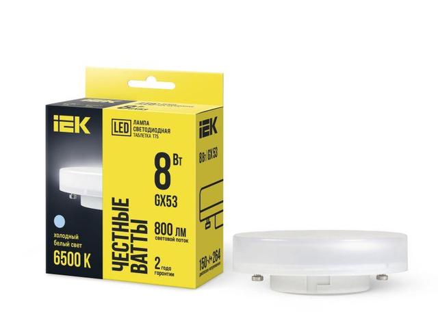 Лампа светодиодная T75 таблетка 8Вт 230В 6500К GX53 IEK LLE-T80-8-230-65-GX53