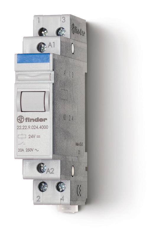 Контактор модульный 2NO 20А AgSnO2 24В AC 17.5мм IP20 FINDER 222280244000