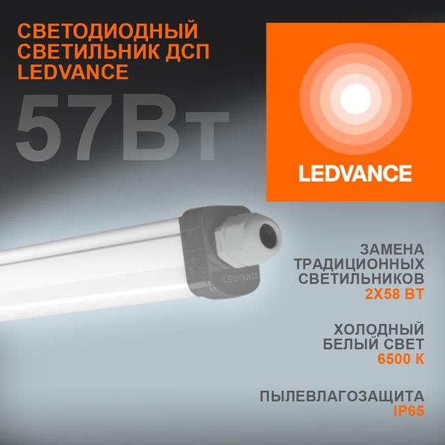 Светильник светодиодный Eco Class Damp Proof Slim 57Вт 6500К IP65 6000лм 1.5м ДСП промышленный накладной/подвесной сер. (аналог ЛСП) LEDVANCE 4058075169166