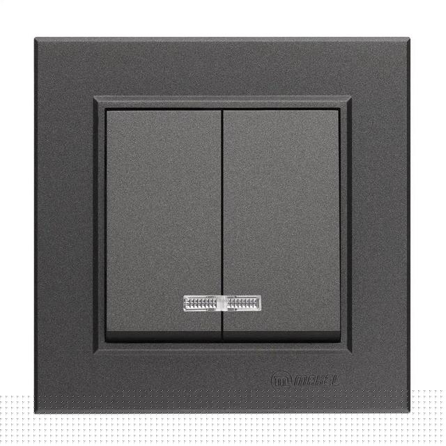 Выключатель 2-кл. СП Karea 10А IP20 дым. металлик с подсветкой Makel 56050023